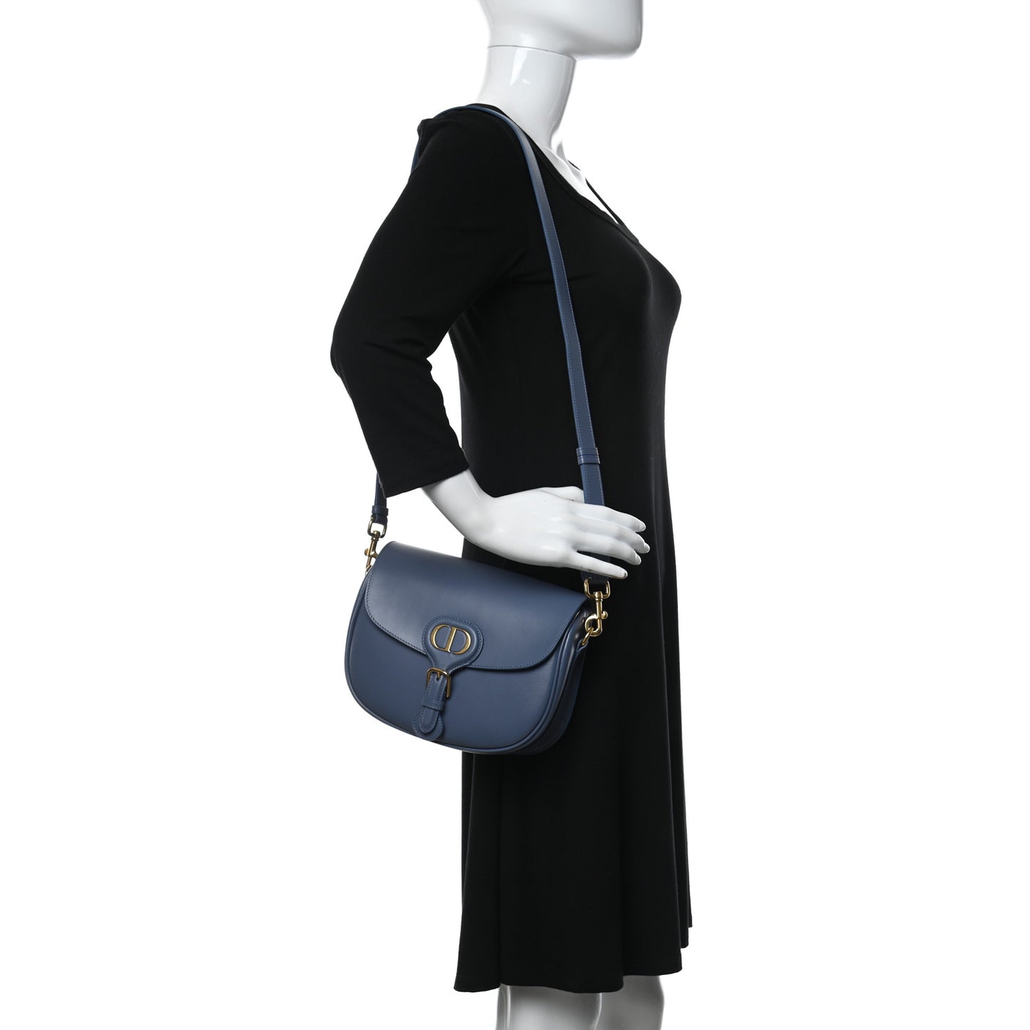 Box Calfskin Medium Bobby Flap Denim Blue