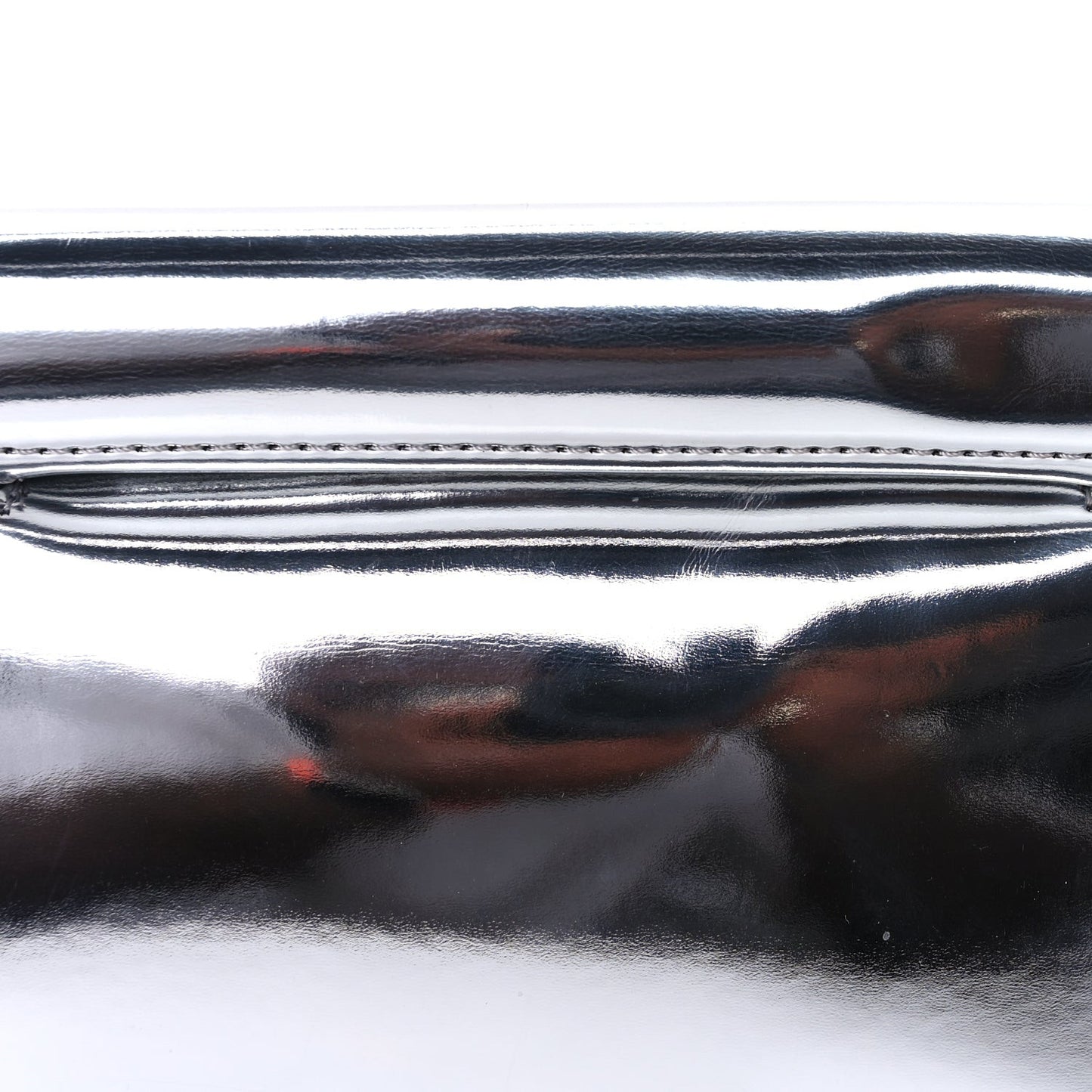 Metallic Patent Calfskin La Pochette Rond Carre  Silver