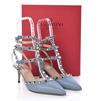 Valentino Garavani Pebbled Calfskin Rockstud Ankle Strap 65mm Pumps 38 Niagara 9 of 9