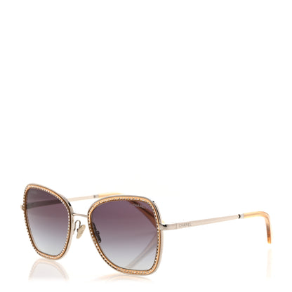 Chanel Square Frame Sequin Sunglasses 4277-B Gold Brown 1 of 8