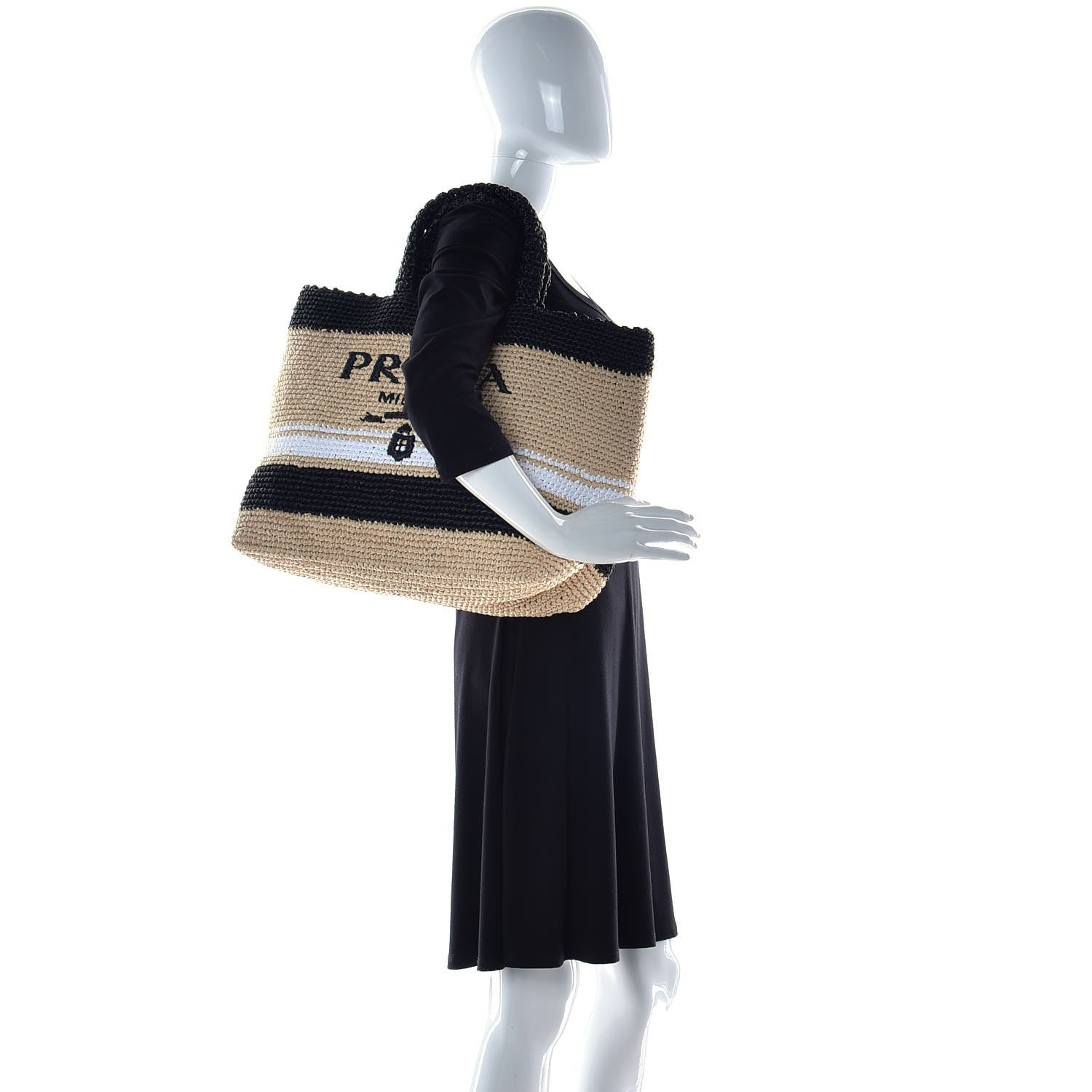 Prada Raffia Logo Tote Naurale Black 3 of 12