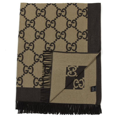 Gucci Wool Cashmere GG Monogram Blanket Dark Brown 1 of 3