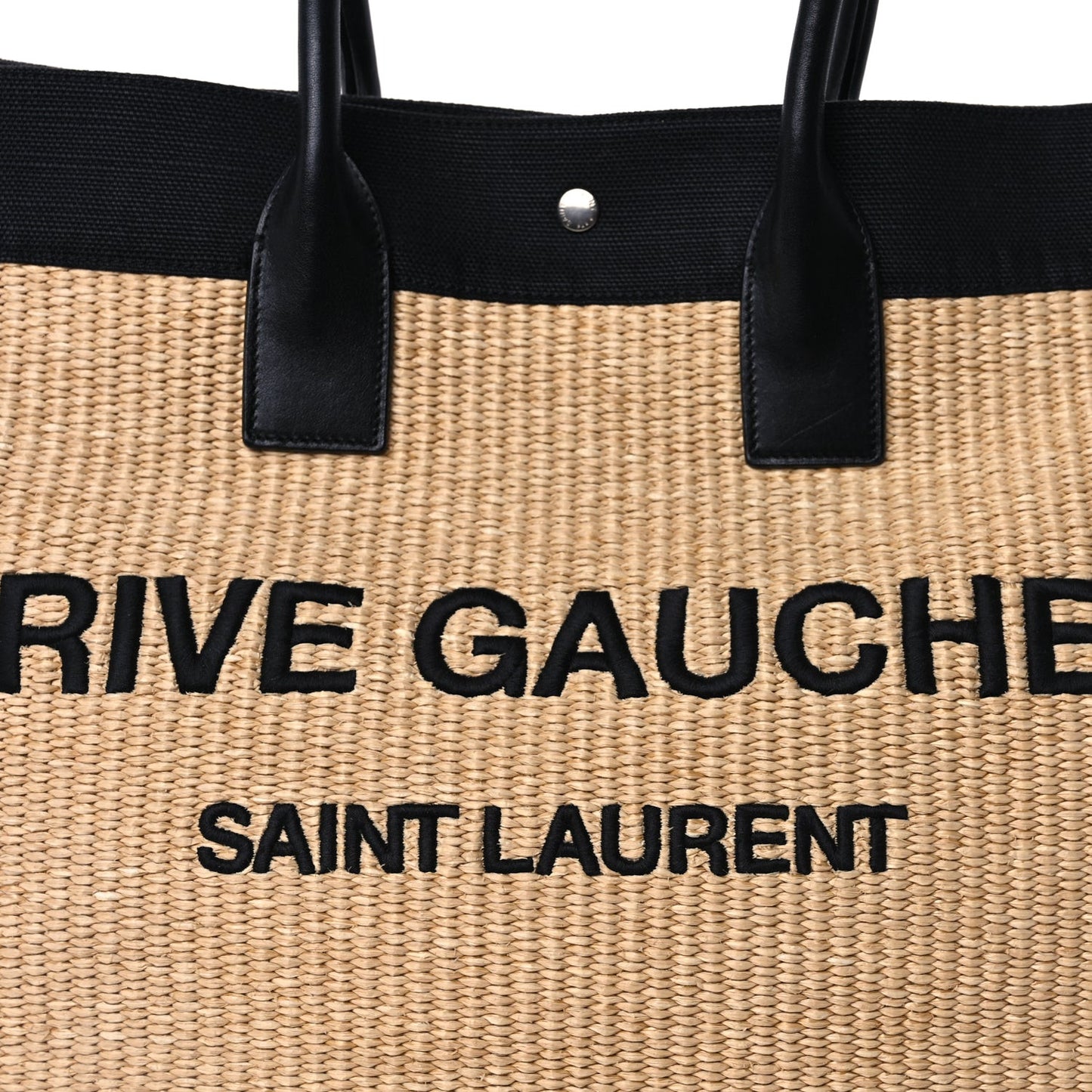 Raffia Linen Calfskin Rive Gauche Tote  Naturale Black