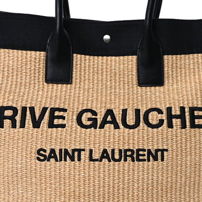 Saint Laurent Raffia Linen Calfskin Rive Gauche Tote  Naturale Black 6 of 7
