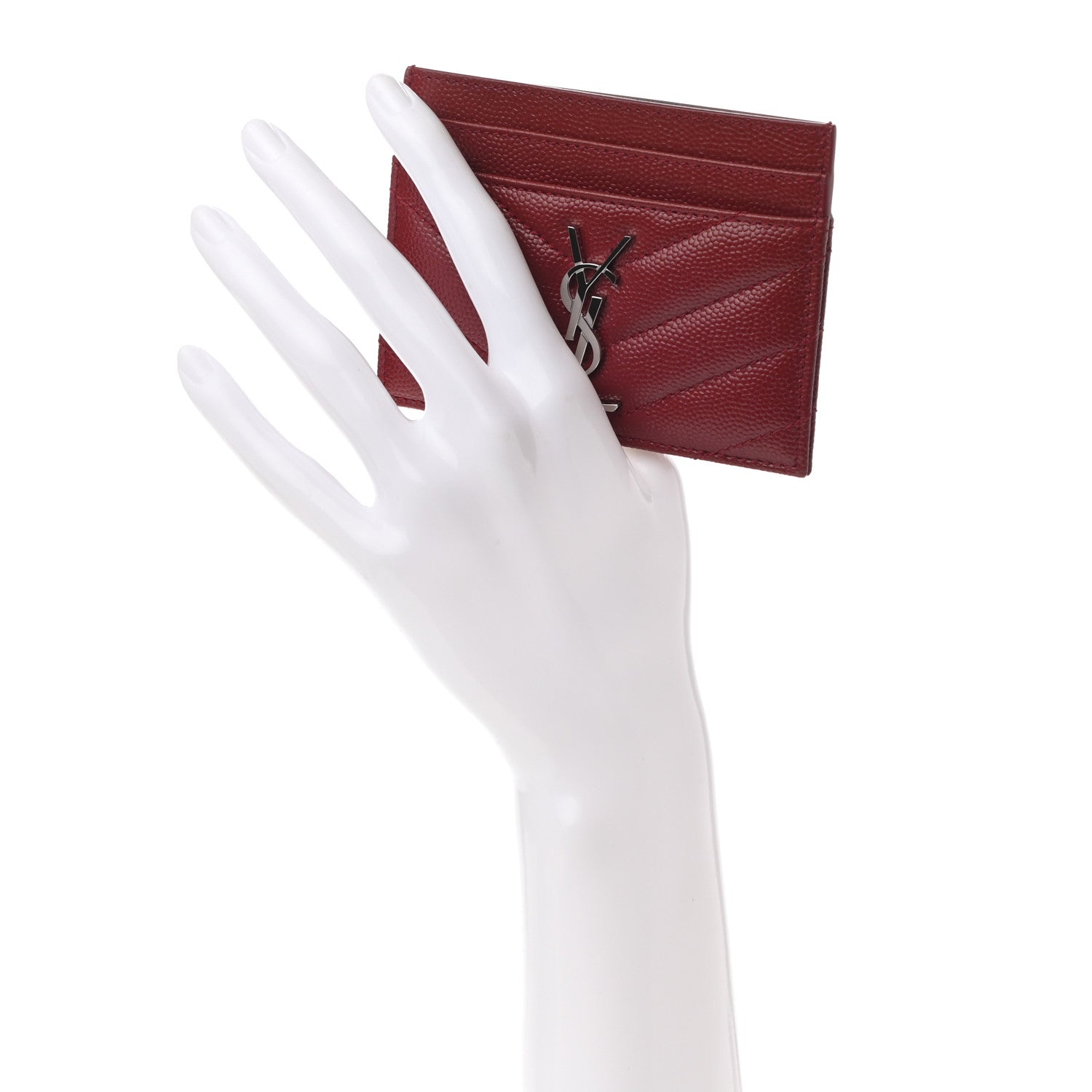 Saint Laurent Grain De Poudre Matelasse Chevron Monogram Credit Card Case Opyum Red 2 of 7