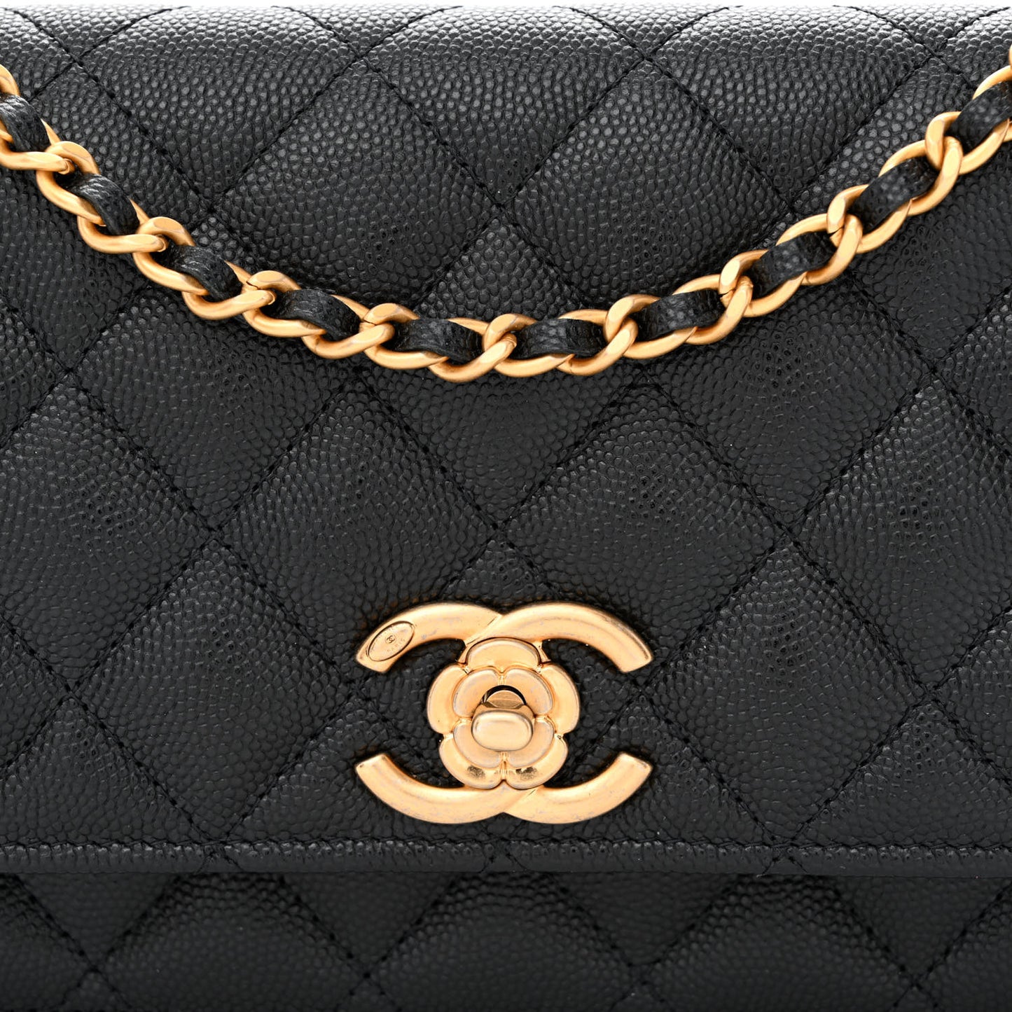 Caviar Quilted Camellia Wallet On Chain WOC Black