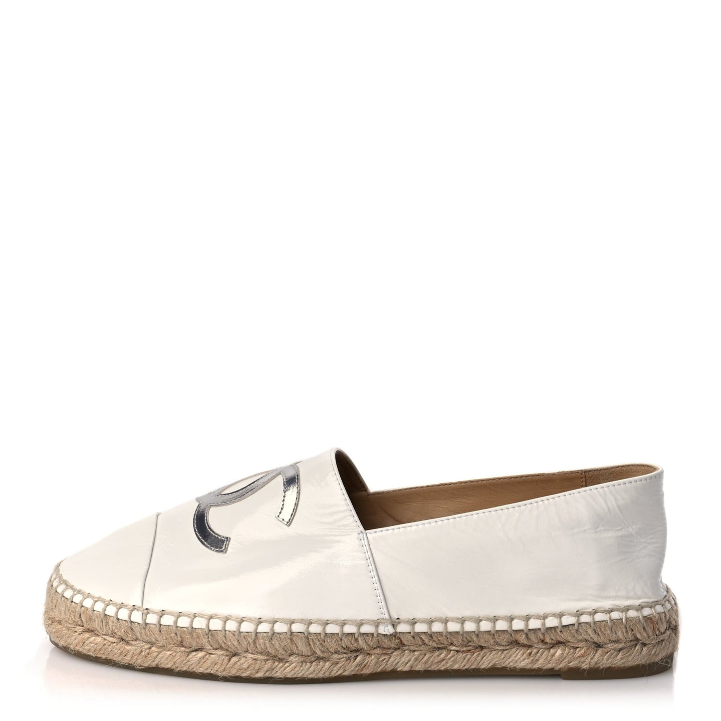 Distressed Patent CC Espadrilles 40 White Silver