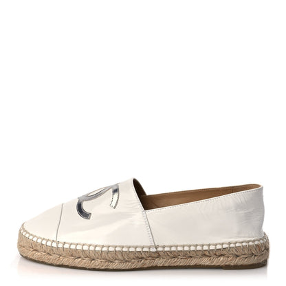 Chanel Distressed Patent CC Espadrilles 40 White Silver 1 of 8