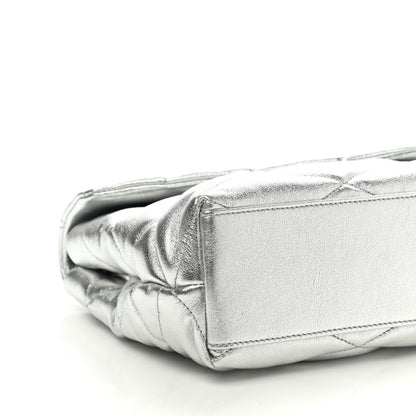 Saint Laurent Metallic Lambskin Quilted Sade Puffer Envelope Clutch Argento 8 of 9