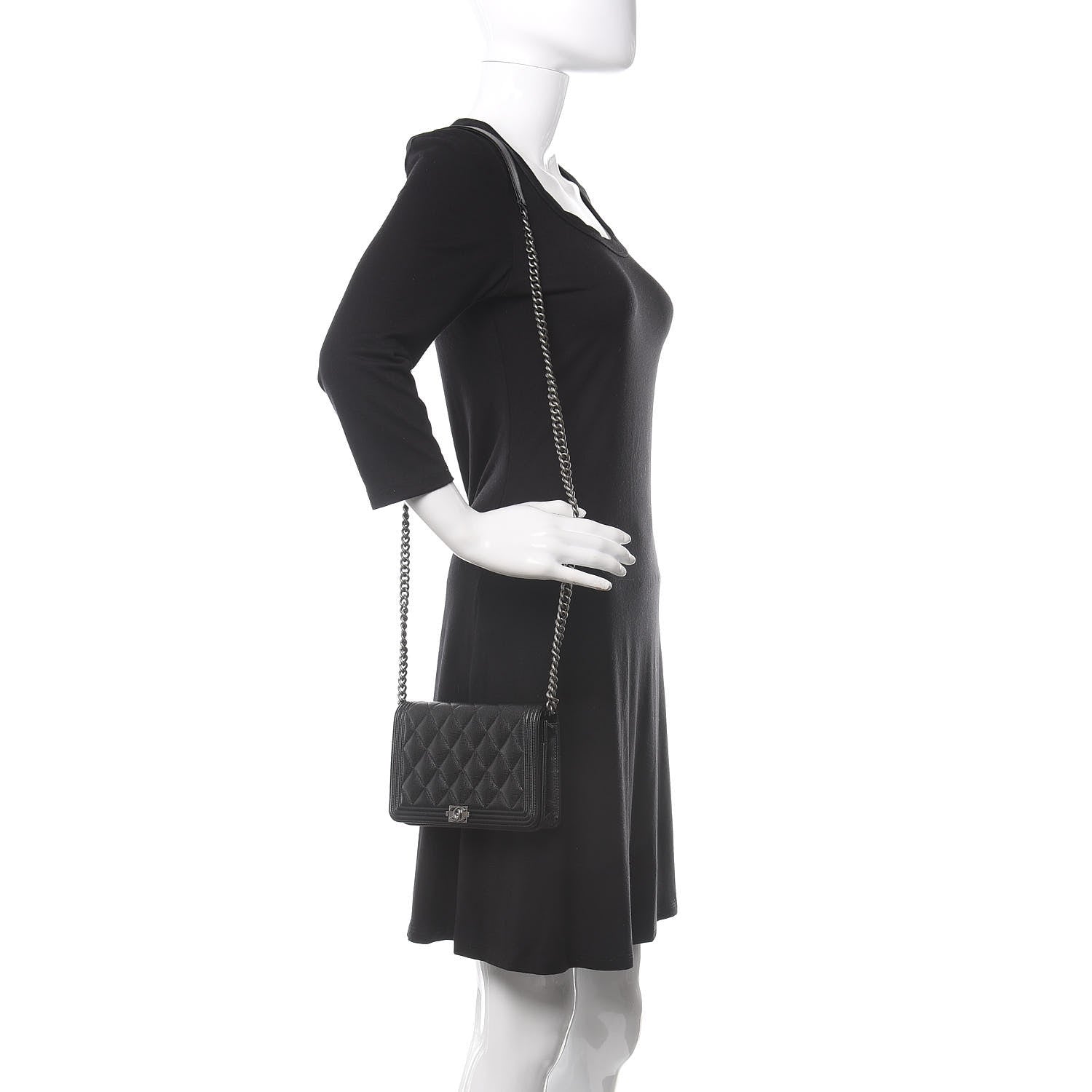 Chanel Caviar Quilted Boy Wallet On Chain WOC Black 2 of 12