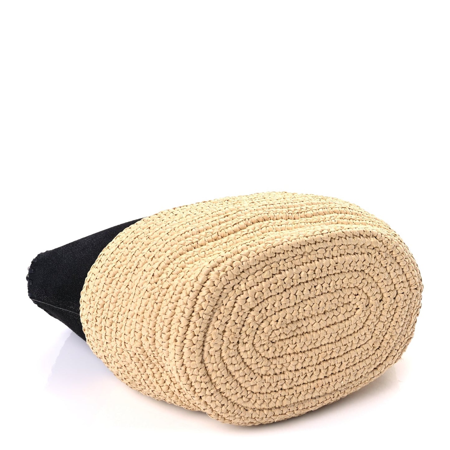 Shaggy Deer Raffia Large Half & Half Tote Bag  Black Natural