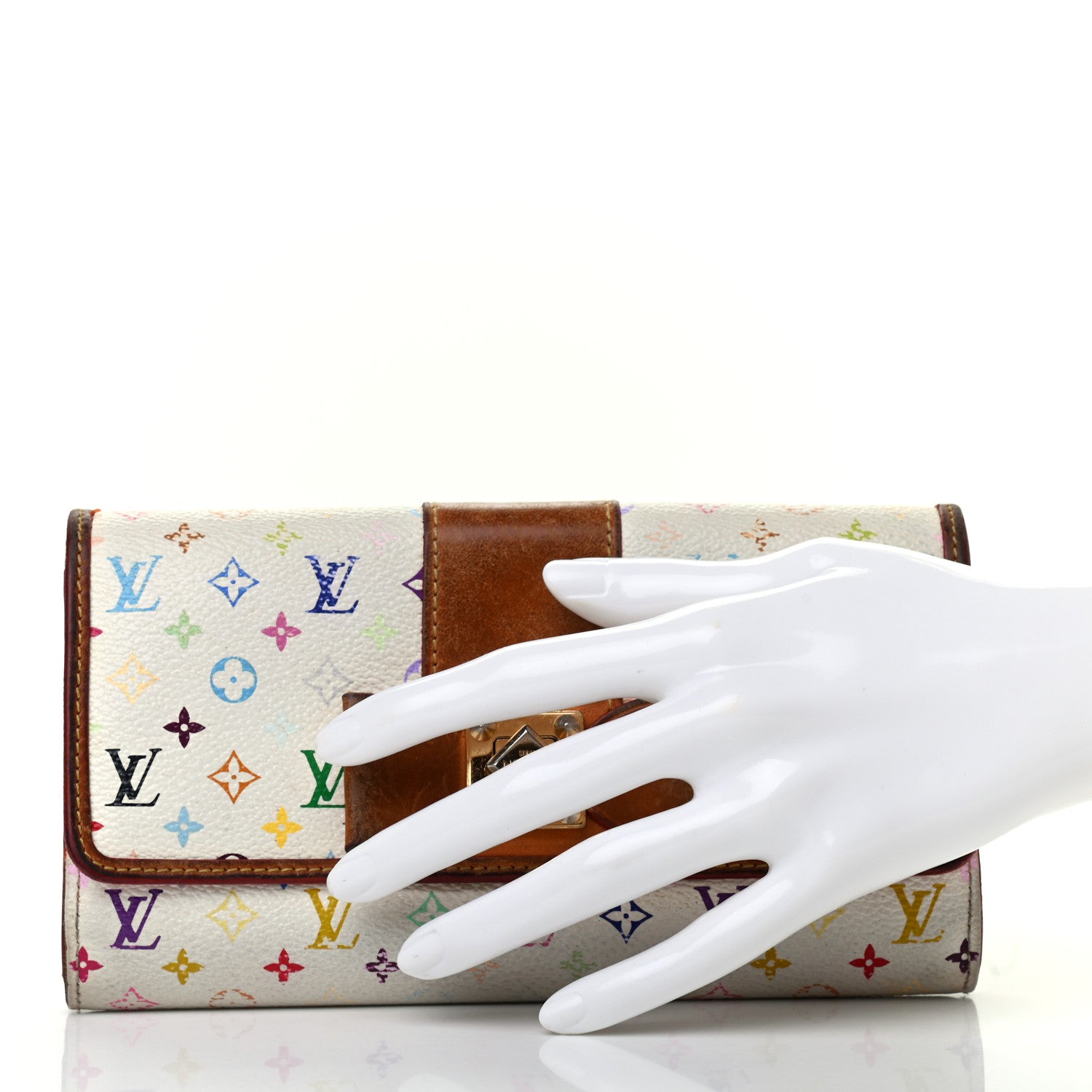 Louis Vuitton Monogram Multicolor Sarah Noeud Wallet White Litchi 2 of 7