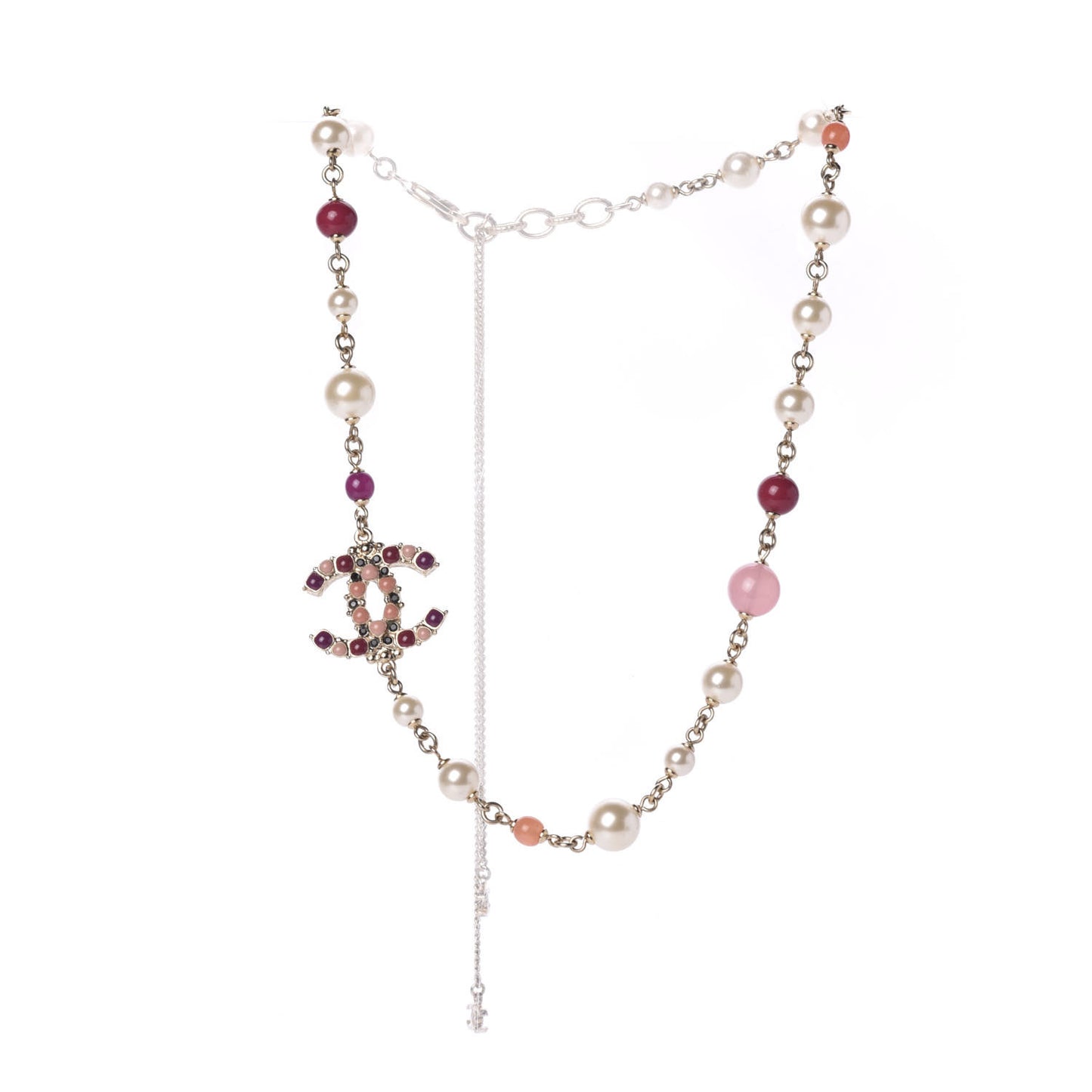 Pearl Bead Enamel CC Short Necklace Gold Multicolor