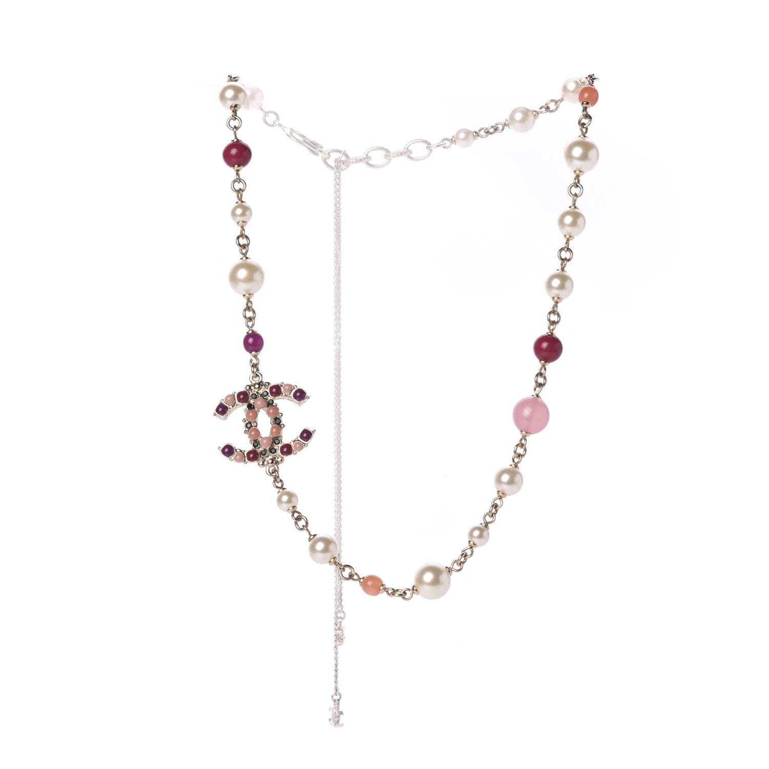 Chanel Pearl Bead Enamel CC Short Necklace Gold Multicolor 3 of 6