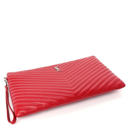 Saint Laurent Calfskin Matelasse Chevron Monogram Document Holder Rouge Eros 4 of 6