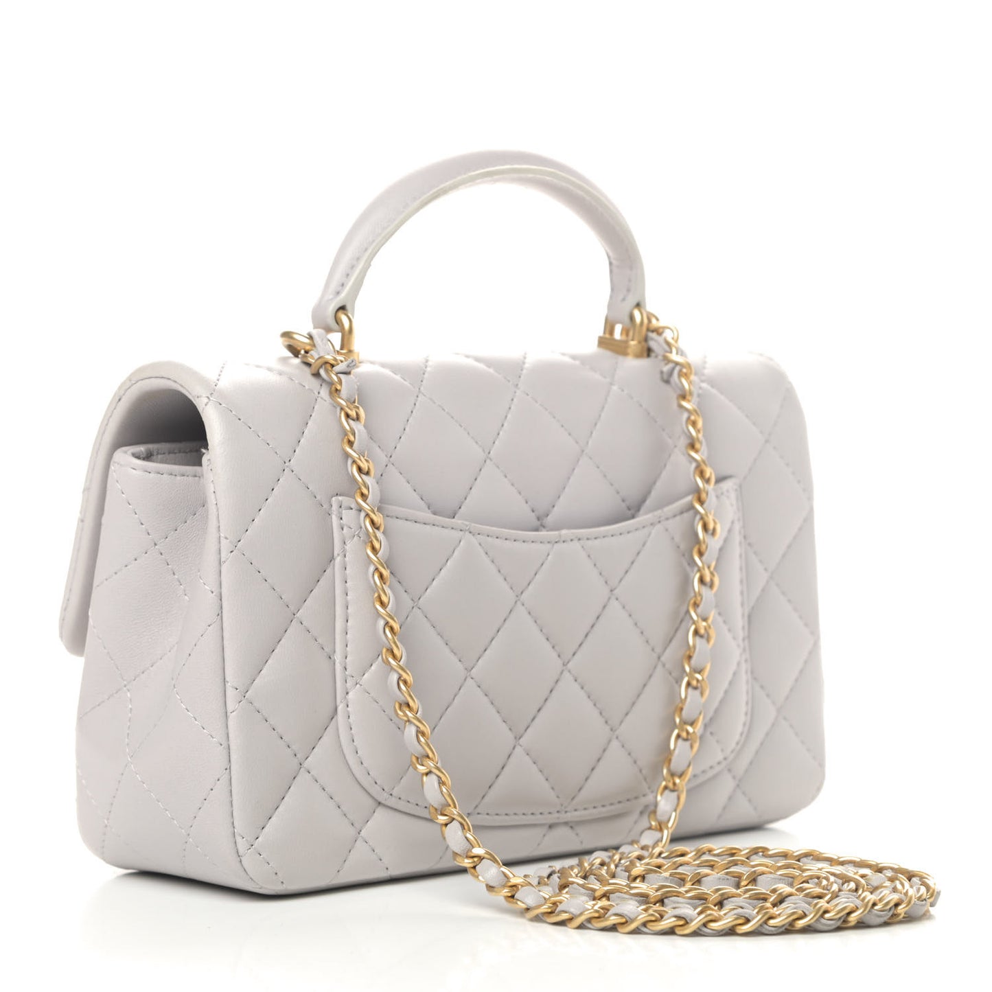 Lambskin Quilted Mini Top Handle Rectangular Flap Grey