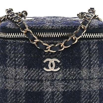 Chanel Wool Plaid Quilted Mini Vanity Case With Chain Blue 5 of 12