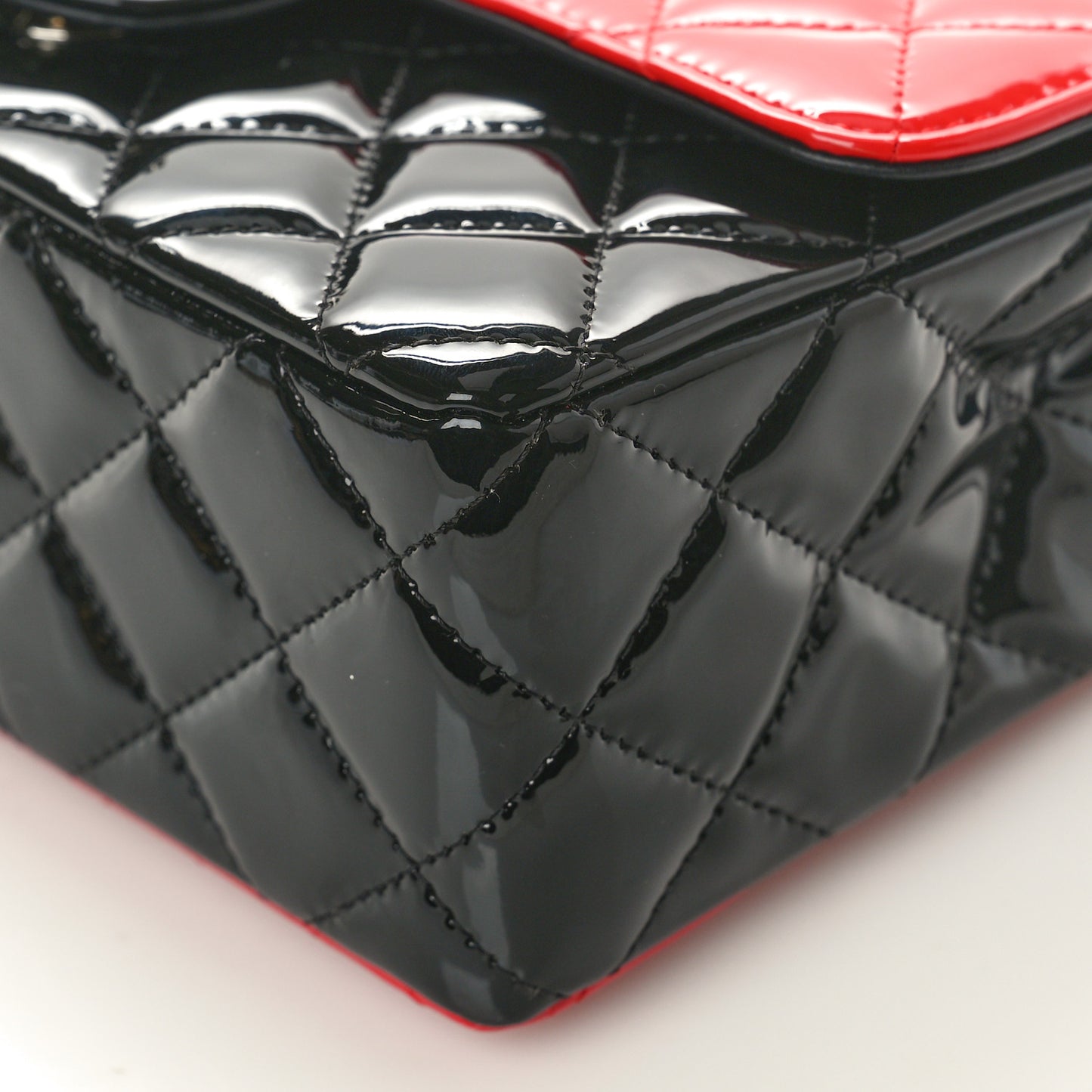 Patent Calfskin Quilted Bi-Color Mini Rectangular Flap Black Red