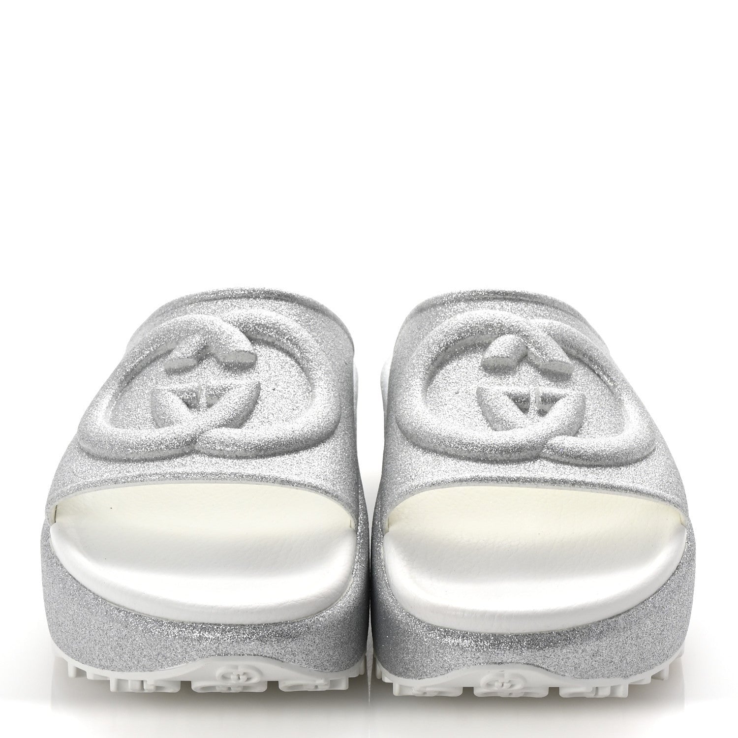 Gucci Glitter Rubber Womens InterLocking G Platform 42mm Slide Sandals 37 Silver 3 of 7