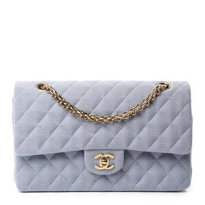 Chanel Jersey Quilted Medium Double Flap Light Blue 1 of 12