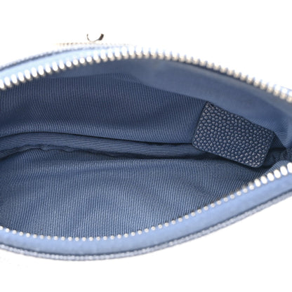 Chanel Caviar Chevron Quilted Small Vintage Mademoiselle Cosmetic Case Blue 5 of 7
