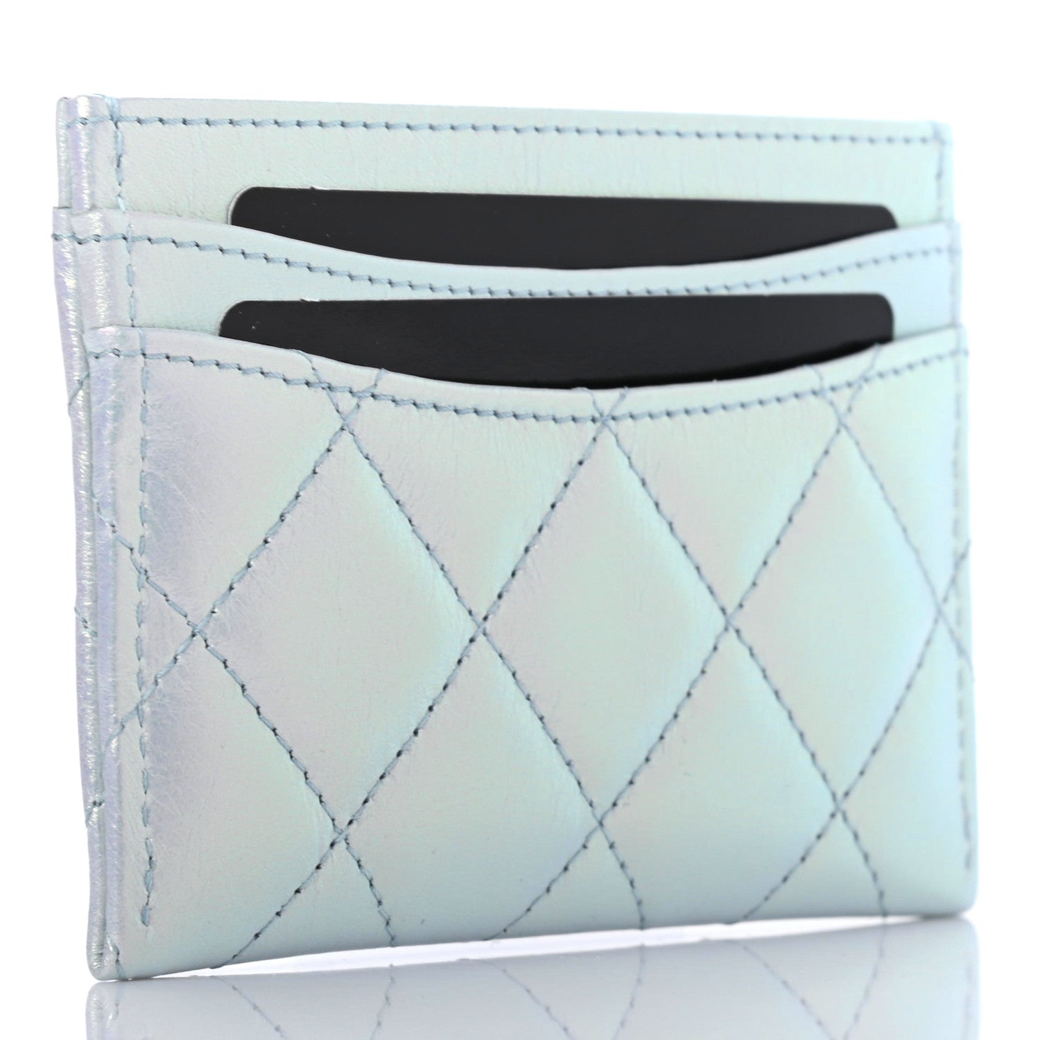 Chanel Iridescent Calfskin Quilted Card Holder Light Blue 3 of 7