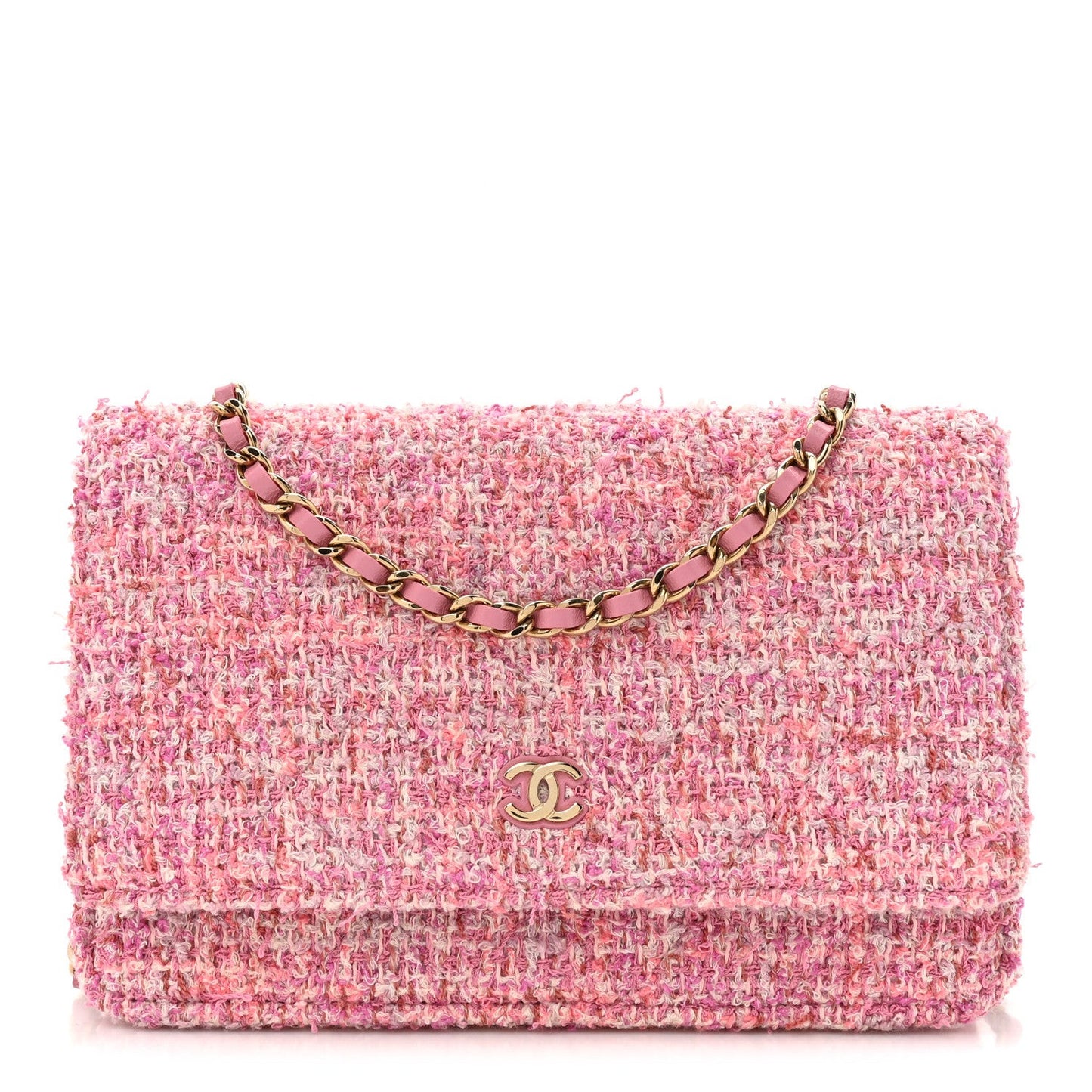 Tweed Quilted Wallet On Chain WOC Pink