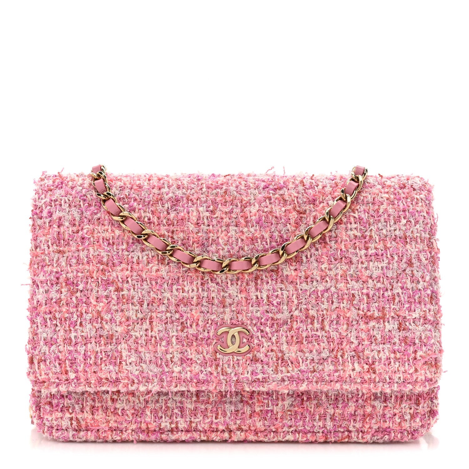 Chanel Tweed Quilted Wallet On Chain WOC Pink 1 of 7