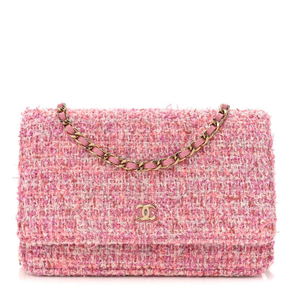 Chanel Tweed Quilted Wallet On Chain WOC Pink 1 of 7