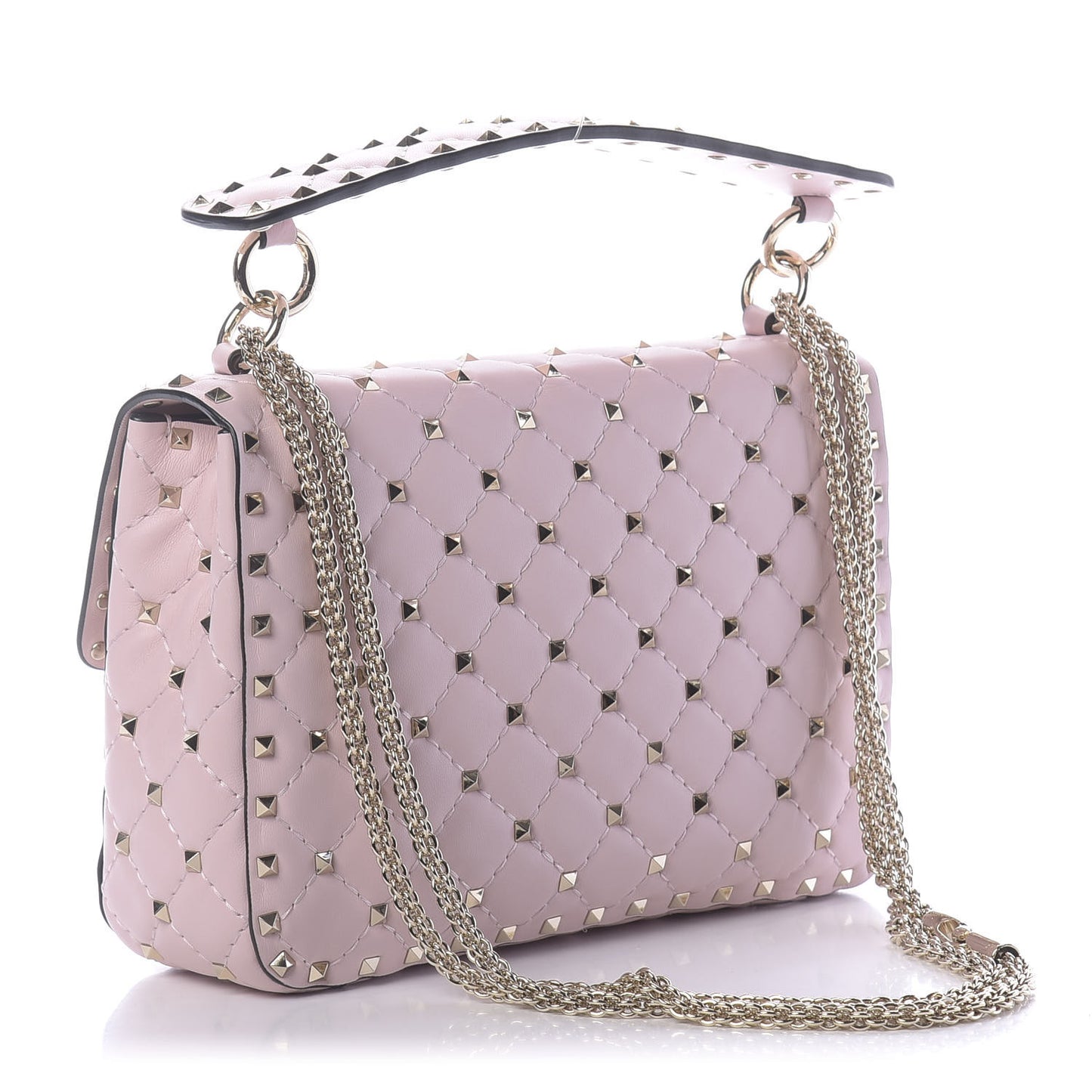Nappa Medium Rockstud Spike Shoulder Bag Water Rose