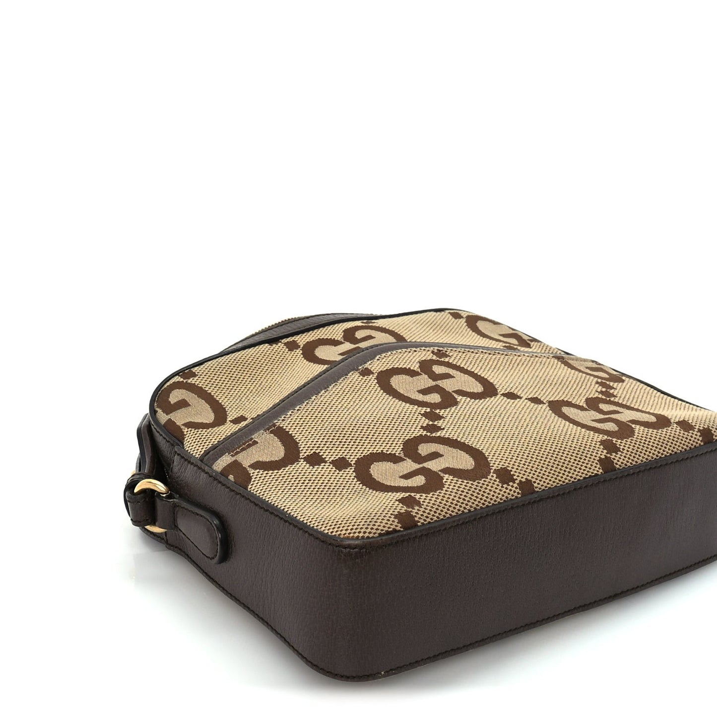 Monogram Jumbo GG Textured Dollar Calfskin Web Messenger Shoulder Bag Camel Ebony New Acero