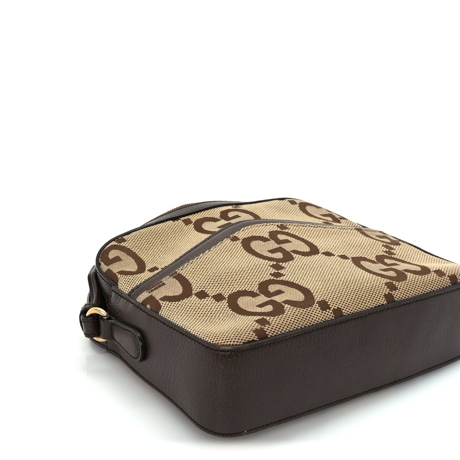 Gucci Monogram Jumbo GG Textured Dollar Calfskin Web Messenger Shoulder Bag Camel Ebony New Acero 7 of 8