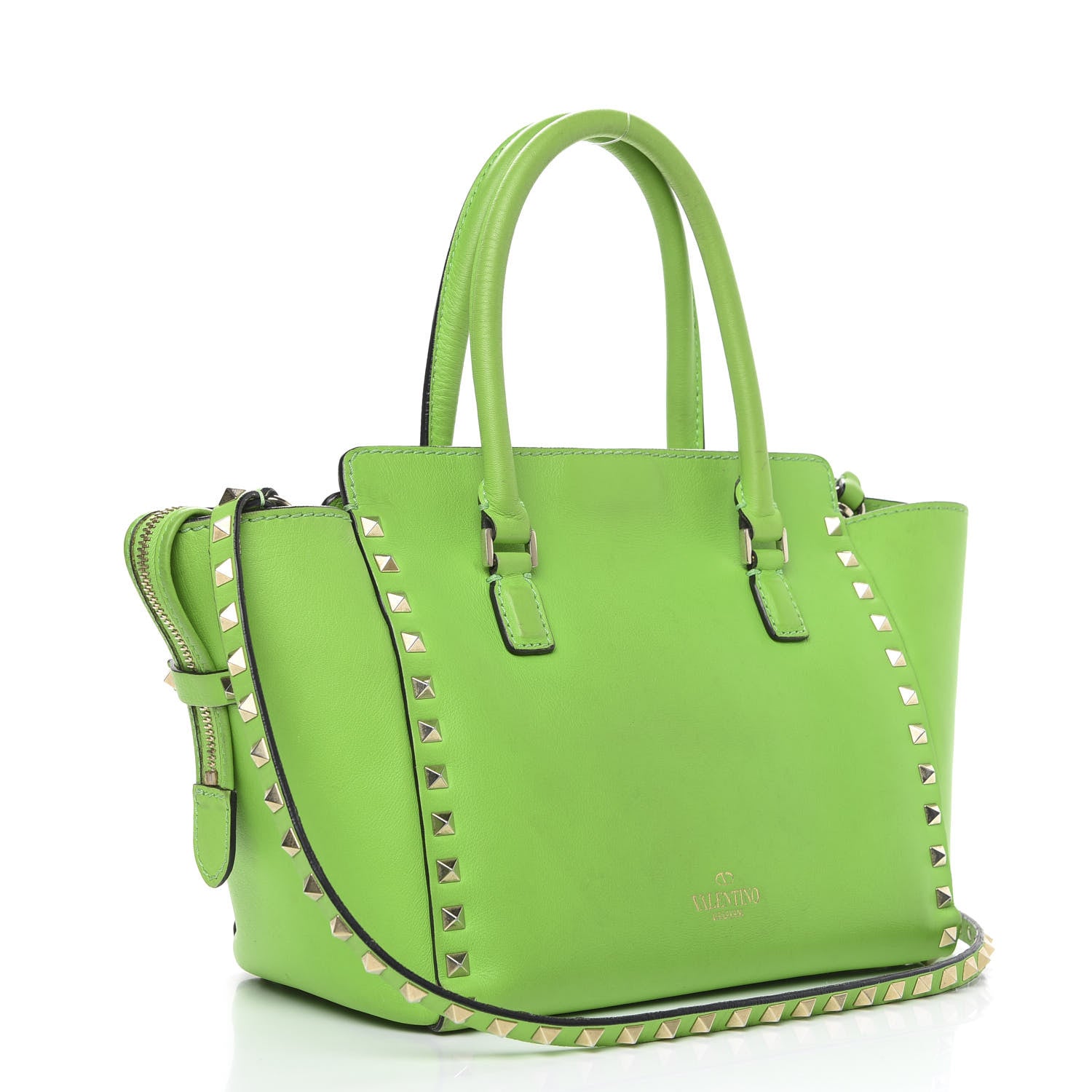 Valentino Garavani Vitello Small Rockstud Double Handle Tote Green Fluo 4 of 18