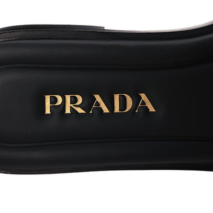 Prada Raffia Metal Triangle Logo 10mm Slide Sandals 39  Black 5 of 8