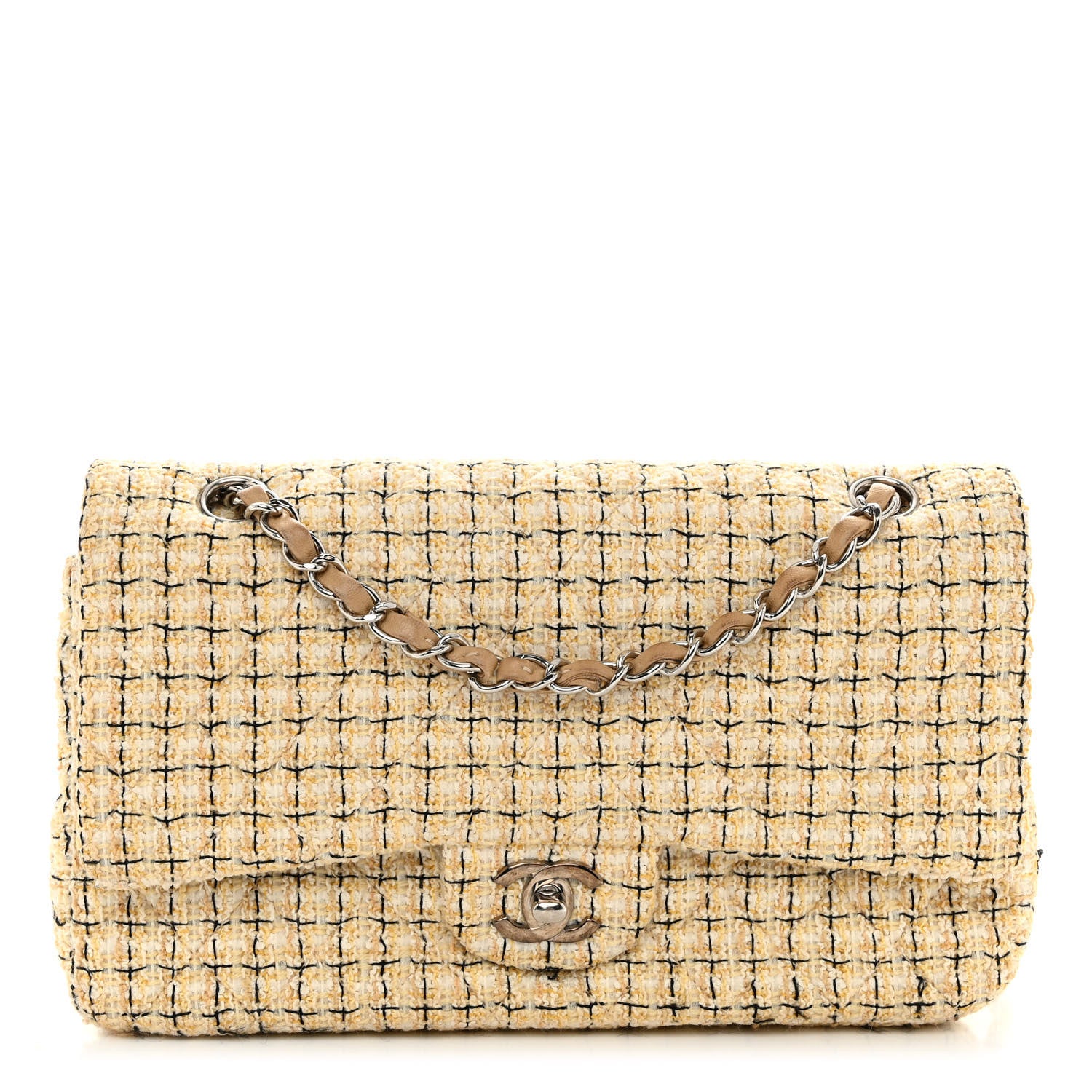 Chanel Tweed Quilted Medium Double Flap Beige Multicolor 1 of 13