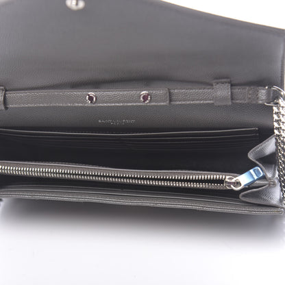 Saint Laurent Grain De Poudre Matelasse Chevron Monogram Chain Wallet Earth 5 of 9