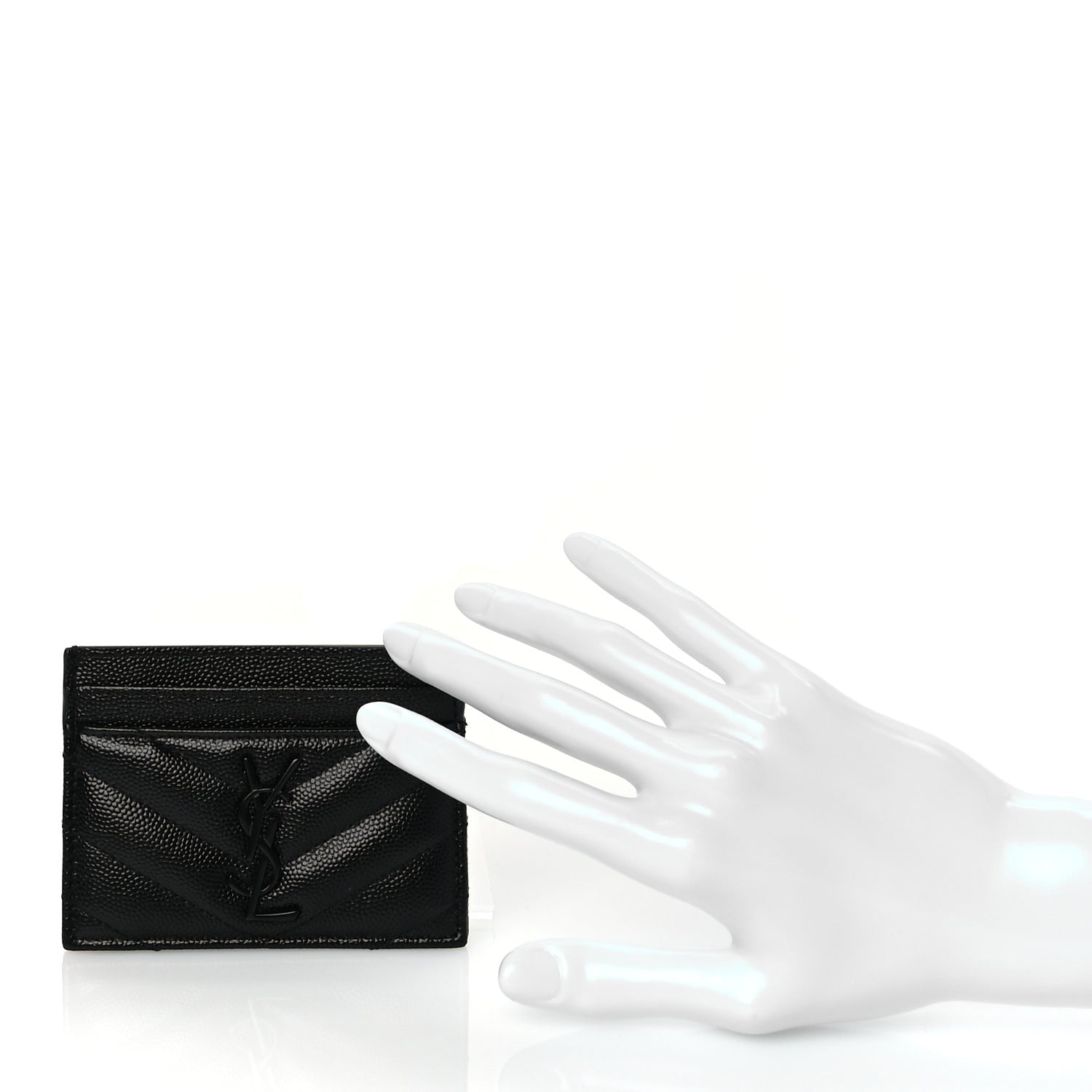 Saint Laurent Grain De Poudre Matelasse Chevron Monochrome Monogram Credit Card Case Black 4 of 8