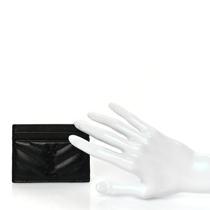Saint Laurent Grain De Poudre Matelasse Chevron Monochrome Monogram Credit Card Case Black 4 of 8