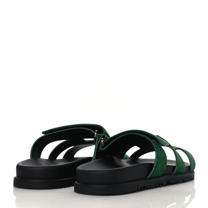 Hermes Suede Goatskin Womens Chypre Sandals 38 Vert Electrique 4 of 9