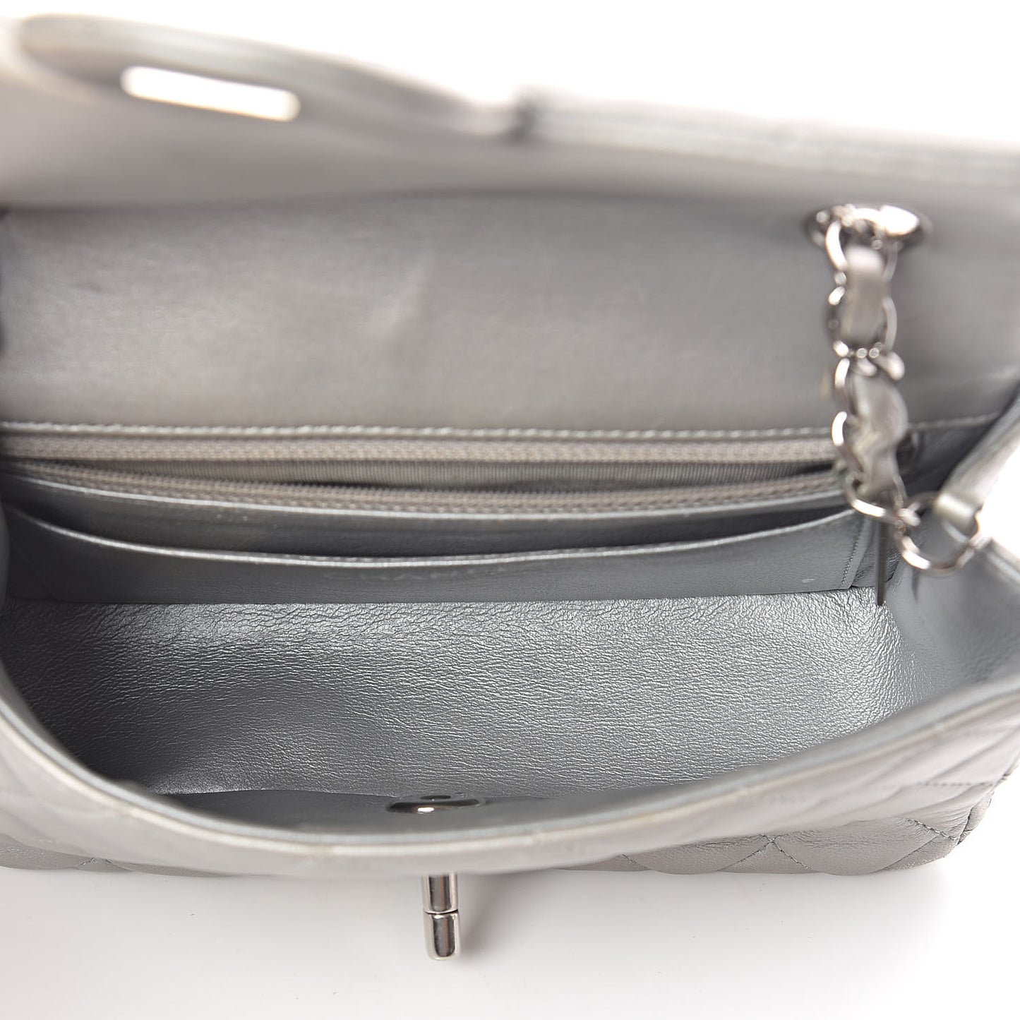 Metallic Lambskin Quilted Mini Rectangular Flap Silver