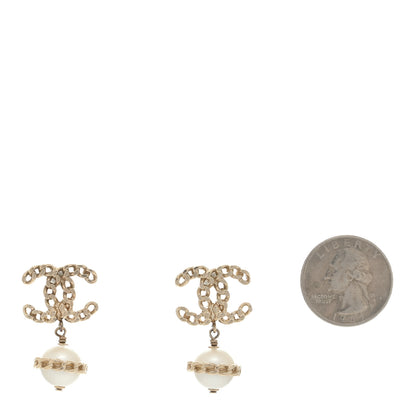 Chanel Metal Pearl CC Chain Drop Earrings Gold 2 of 4