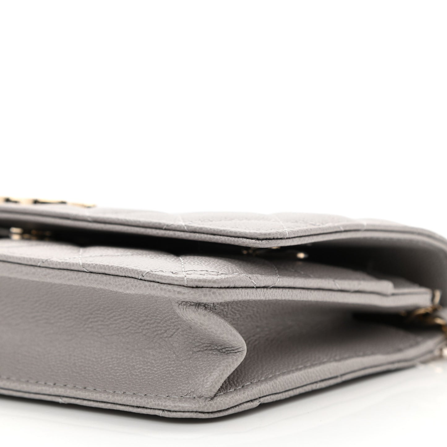 Caviar Quilted Studded CC Wallet On Chain WOC Grey