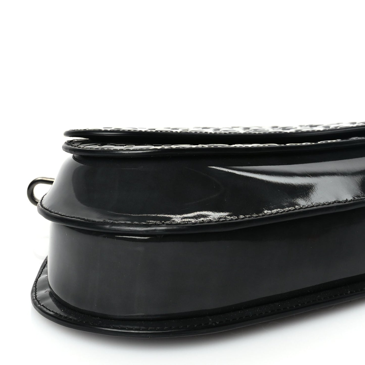Patent Oblique Embossed Saddle Boxy Bag Black