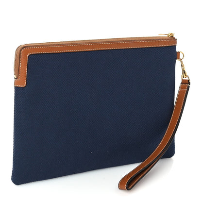 Celine Jacquard Calfskin Small Pouch Navy Tan 3 of 7