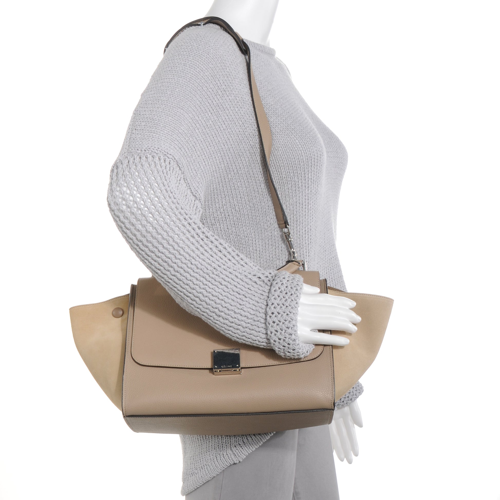 Celine Calfskin and Suede Small Trapeze Dune 2 of 8