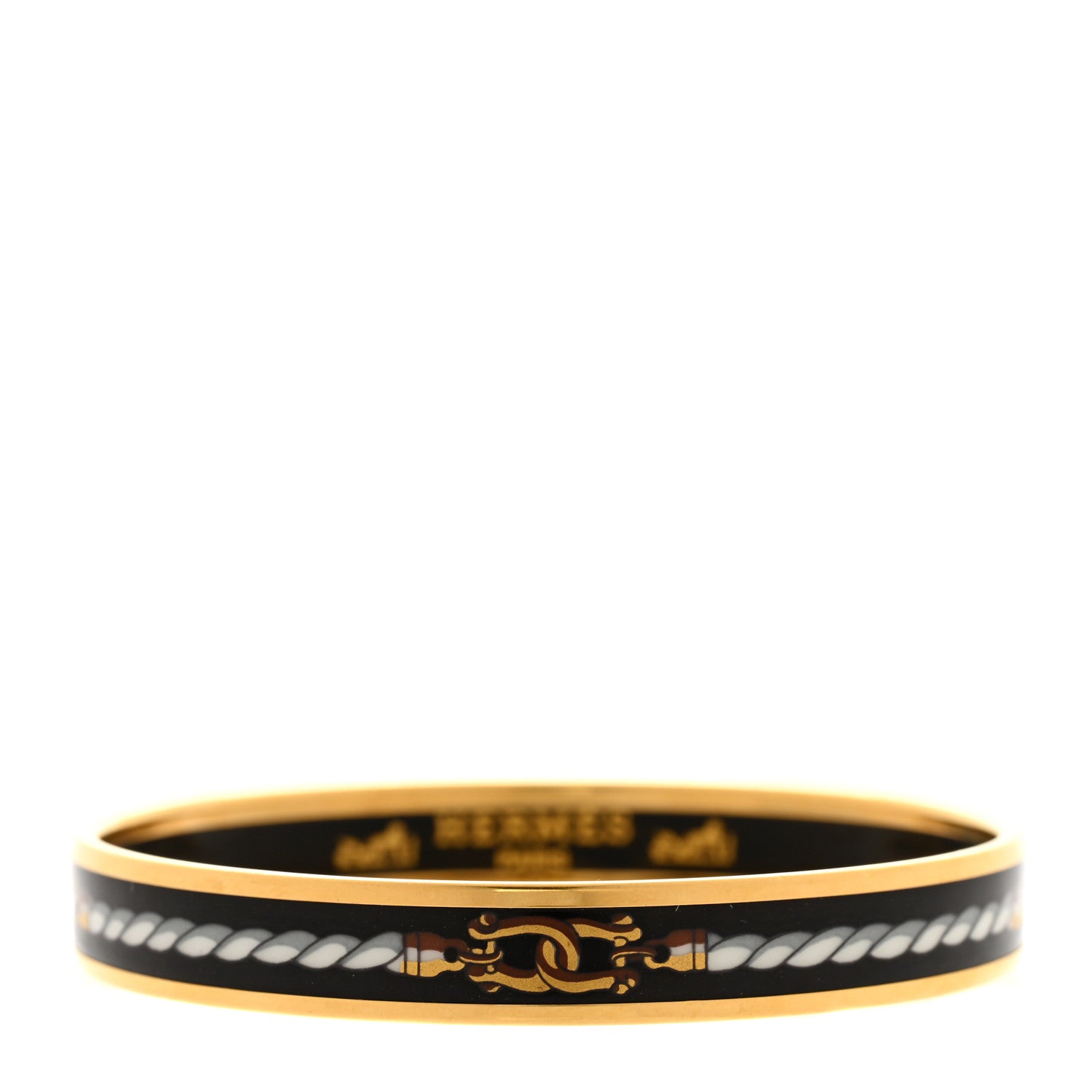 Hermes Enamel Printed Rope Chain Link Narrow Bracelet 65 Black 1 of 5