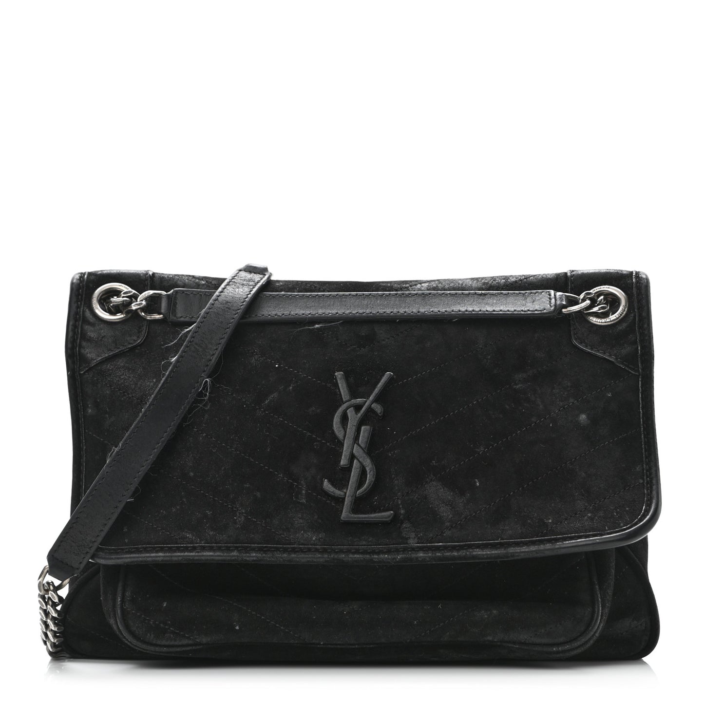 Suede Monogram Medium Niki Chain Satchel Black