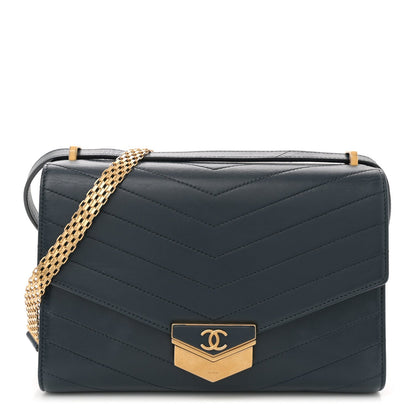 Chanel Calfskin Chevron Quilted Medal Flap Navy 1 of 7