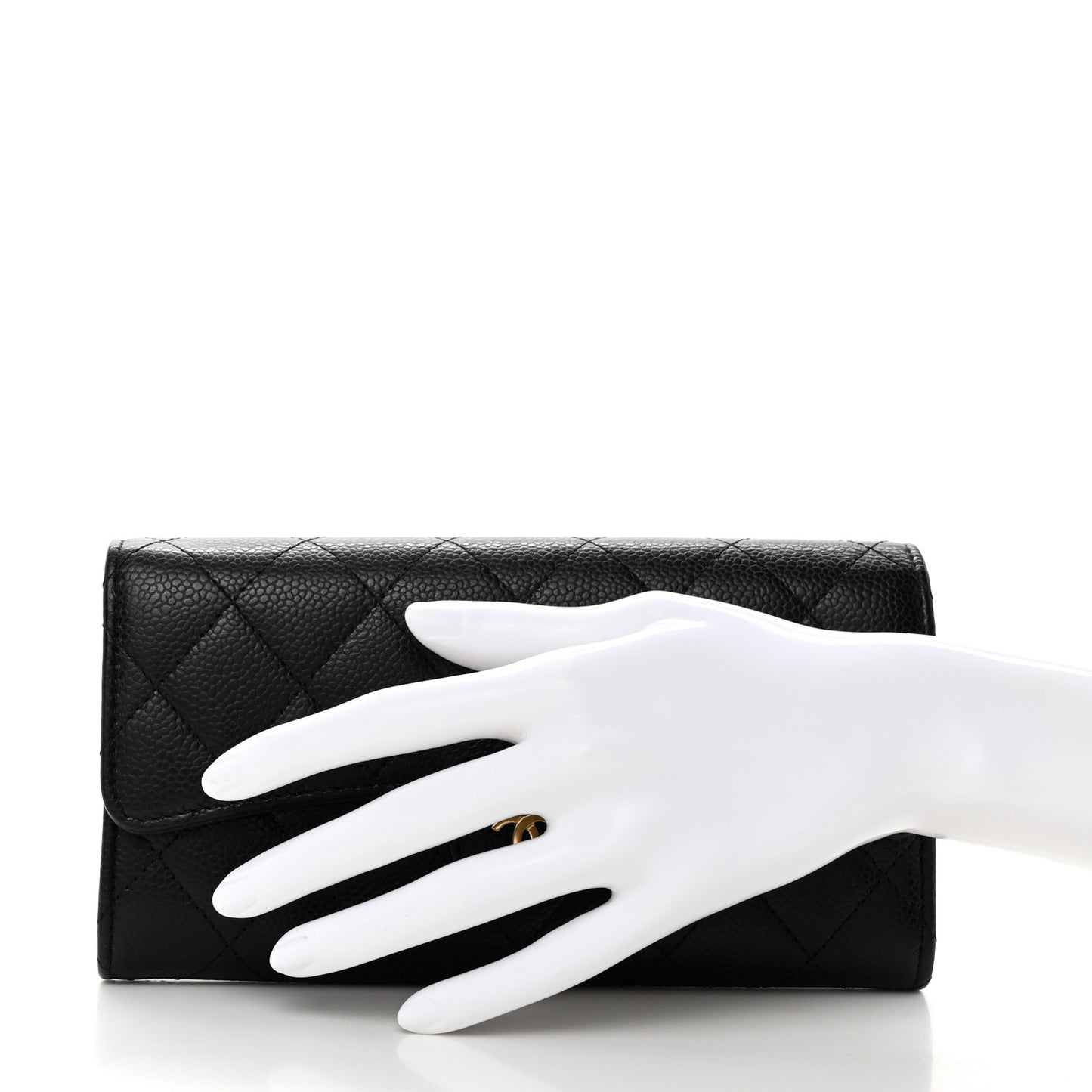 Caviar Quilted Large Gusset Flap Wallet Black