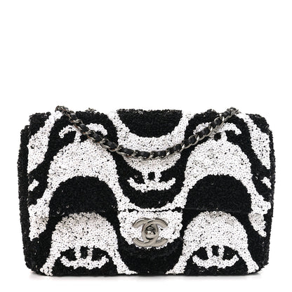 Chanel Sequin Mini Rectangular Flap Black White 1 of 11